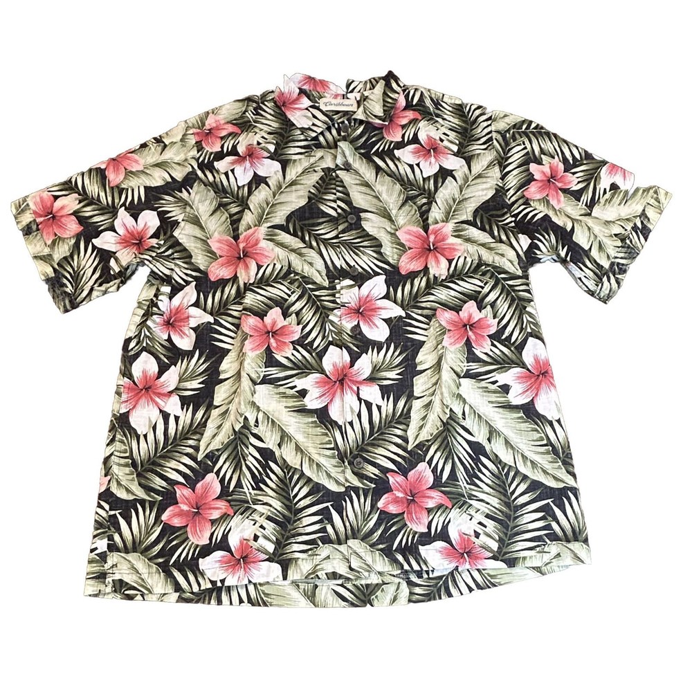Caribbean Brand Men's Shirt Large Short Sleeve Button Down Casual Hawaiian